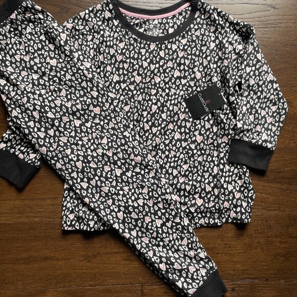Cuddl Duds Soft Cozy Knit Pajama Set XS Black Cheetah Animal Print & Hearts New - Picture 3 of 5